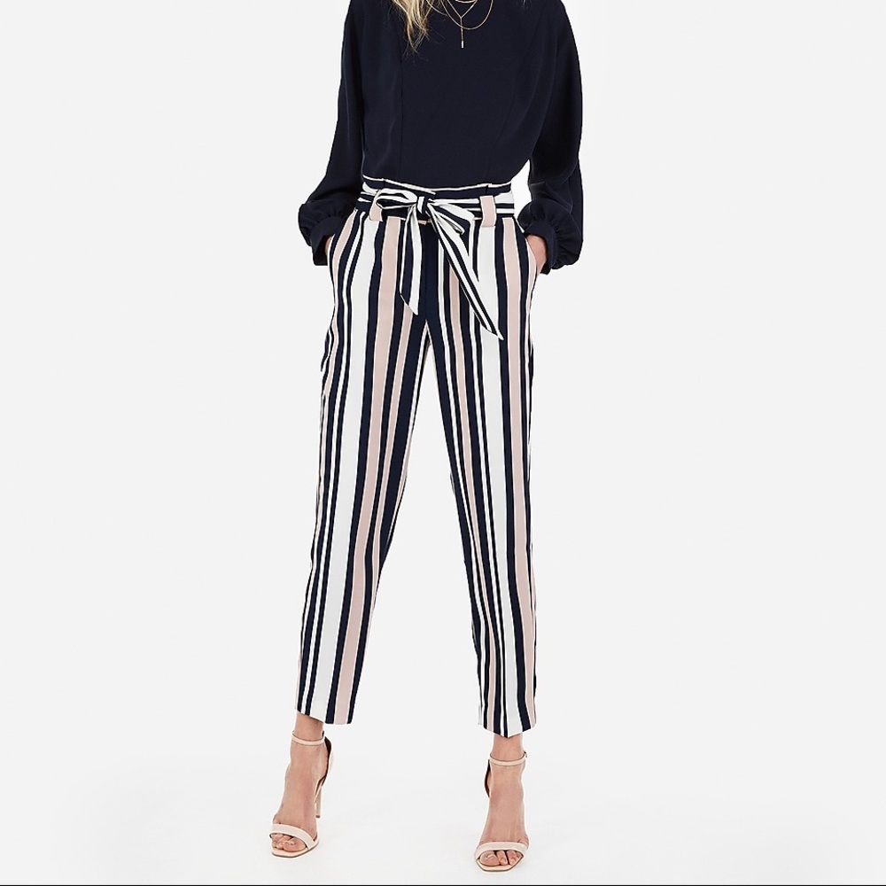 Express Striped Tie-Waist Pants